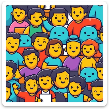 Group of diverse cheerful characters mingling and chatting sticker