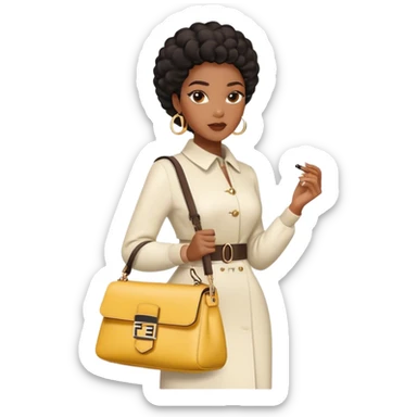 Beautiful black woman wearing a fendi outfit and carrying a fendi baguette bag. I want the image to be close up sticker