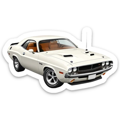 Refined white 1971 Dodge Challenger with exact proportions, perfect three-quarter 30-degree angle view, detailed front end with visible headlights and grille, pure white color, iOS emoji style sticker