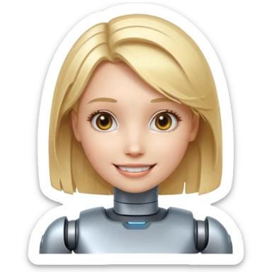 robotic smiling girl with blond hair sticker