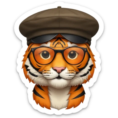 tiger in sunglasses with berets sticker