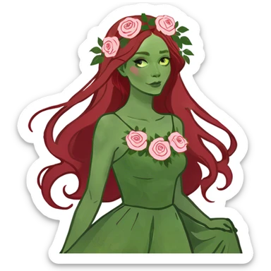 Realistic Long Red haired white woman with white & pink roses in her hair  sticker