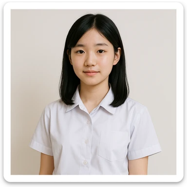 Asian girl with black hair and white skin, wearing a white school uniform, simple and clear design sticker