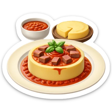 Creami l’emoji di una polenta su un piatto con il sugo e la carne sopra sticker
