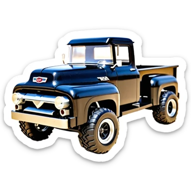 1:10 off-road lcg smoking rusting Arrma Traxxas Basher style Wednesday Adam’s 1954 blackened tarnished hotrod utility streamlined anime Ford Lego zombie extended cab rc bulging pickup (extra wide low-profile pin tires chrome wheels with fenders) sticker