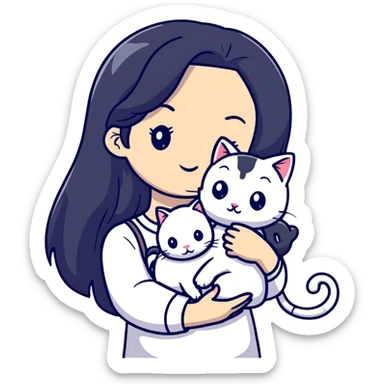 beautiful girl with long black hair holding a hairless cat sticker