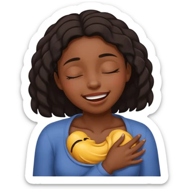 Black girl smiling eyes closed while choking herself  sticker