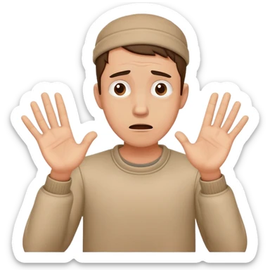 anxious man with hands outstretched in begging position with worried fearful expression sticker