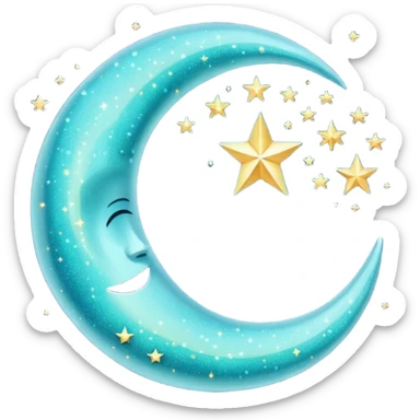Glitter cian crescent moon sticker