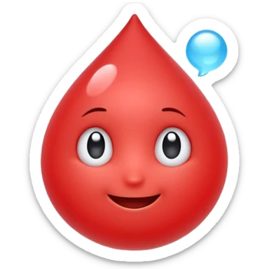 Cute red emoji character shaped like a droplet or jelly bean, with expressive eyes and a clever smile. Holding a small compressed bubble of content, like a tiny scroll or speech balloon. Symbolizes fast, smart summarization. Friendly and modern look, minimal lines, clean white background. sticker