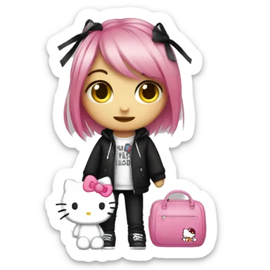 Emo girl with a hello kitty sticker