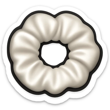Make the silky fluffy white scrunchie smaller in the style of emoji, keeping the silky texture, fluffy appearance, and white color, with no background. sticker