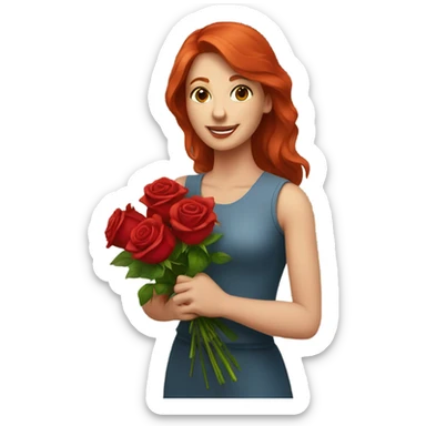Redhead woman with bouquet of red roses sticker