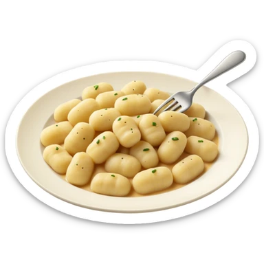 Gnocchi Cinematic Realistic Gnocchi Dish Emoji, depicted as tender oblong potato gnocchi garnished with iconic fork marks on top, rendered with soft textures and warm, inviting lighting. sticker