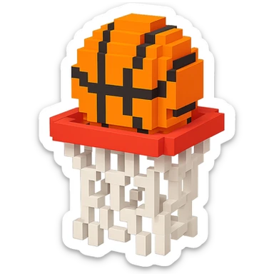 Voxel-style basketball in a net, no background, variation 3. sticker