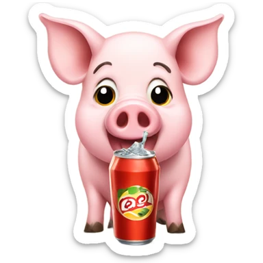 A pig drinking a soda  sticker