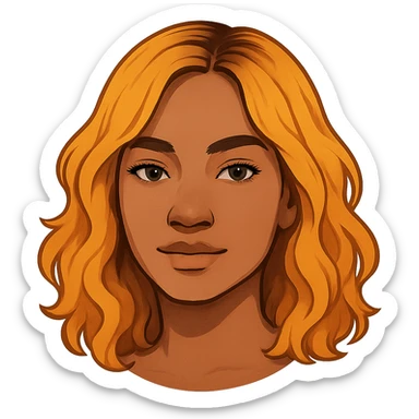 human girl head, medium tanned skin, wavy shoulder-length orangish yellow hair, style 3 sticker
