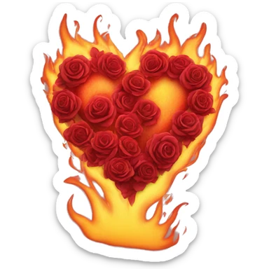 Flaming heart rounded by roses sticker