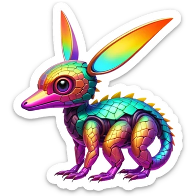 Tropical futuristic lush warm-colored modern colorful neon-colored cyber-Fakémon-Trico-creature sticker