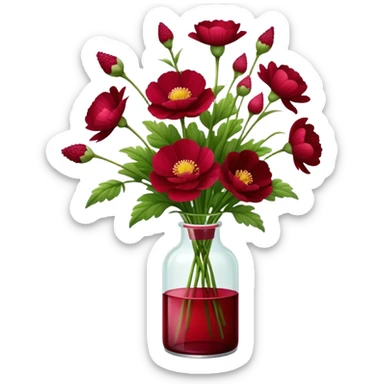 aesthetic bow in Cream red , Deep Red color glass bottle and in it a beautiful bouquet of Amaranth Chinese buttercup  sticker
