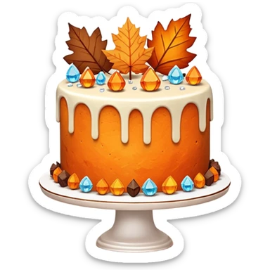 autumn themed cake adorned with raw crystals & leaves  sticker