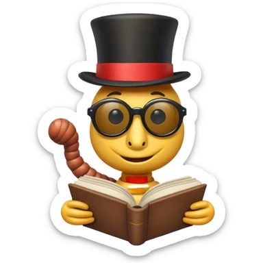 Worm where it looks like he is reading a book and he is wearing sunglasses and a top hat  sticker