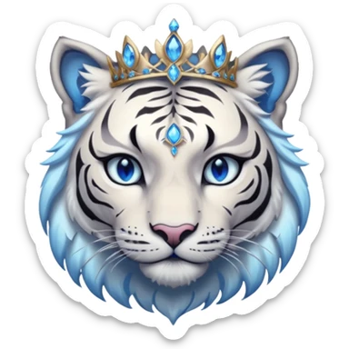 ESO Female white/black tiger khajiit leader of the umbral rose, glowing blue eyes, glowing blue 'third eye' gem; shadow umbral gem silver tiara sticker