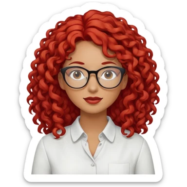 Rizada peli roja tono fuerte , trigueña , con lentes y Blusa blanco pelo largo  sticker