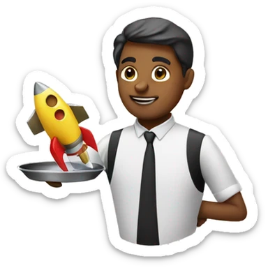 waiter with a rocket on his tray sticker