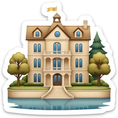 3 story beige mansion with lake, no towers or steps sticker