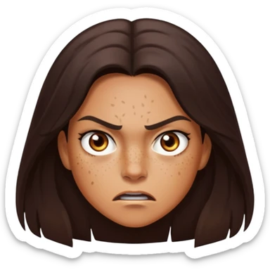 Tan skin with freckles, long dark hair, hazel eyes Dominatrix angry face sticker