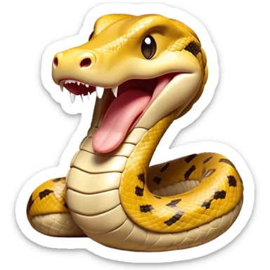 Cinematic Cute Yawning Python Portrait Emoji, Head tilted slightly with a dramatic, wide-open yawn, showcasing a sinuous, scaled form with drowsy, half-closed eyes and an open, relaxed mouth, Simplified yet irresistibly adorable features, highly detailed, glowing with a soft, cozy earthy glow, high shine, relaxed yet expressive, stylized with a dash of whimsical reptilian charm, soft glowing outline, capturing the essence of a drowsy yet affectionate python that appears ready to stretch out for a nap! sticker