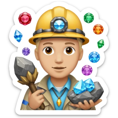 mineral rock fan geologist just face with lots of gem accessories sticker
