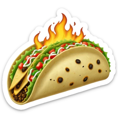 A green filled taco burning at one end sticker