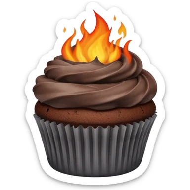 Burnt chocolate cupcake with fire smoke sticker