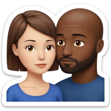 a white woman with short brown hair and a black man with no hair and a beard are looking at each other lovely sticker