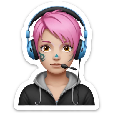 headphone and tattoes on face and pink haired sticker
