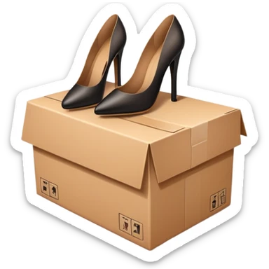 cardboard box with high heels inside, fashion logistics theme sticker