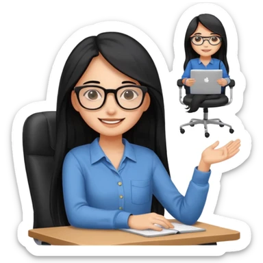 girl that is moving in their chair of work but its not disable just lazy with black long hair and skin a bit latin  sticker