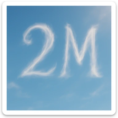 The number two and the letter M formed by wispy clouds, ethereal and light sticker