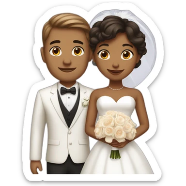 brown girl with short hair and handsome white boy getting married  sticker