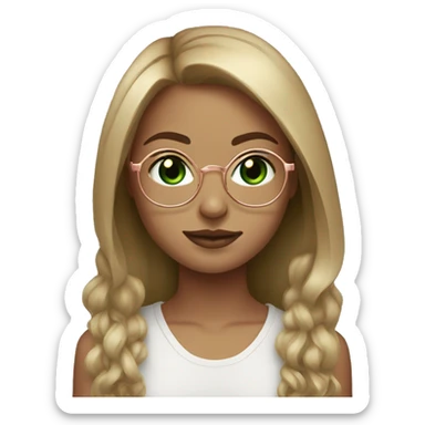 A girl with green eyes, dark blonde Long Hair, round Rosegold glasses  sticker