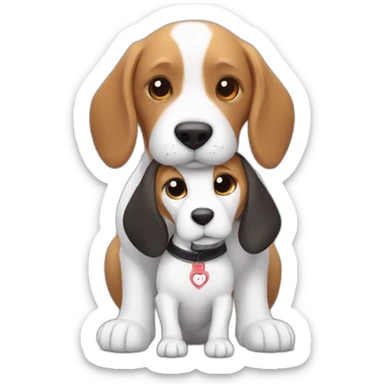 White rabbit with Black sports hugging an adult beagle sticker