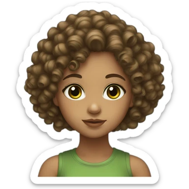 girl Mixed race curly hair brown , green eyes sticker