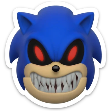 sonic exe, sharp evil teeth, pitch black eyes, red pupils, evil sticker