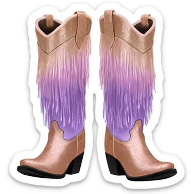 Realistic rose gold and lavender ombre pair of fashion cowgirl boots with sparkly shiny glitter fringe on them. sticker