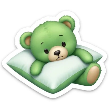 Cute Green teddy bear sleeping on a White pillow sticker