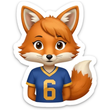 A cute girl fox with a bushy tail wearing a LA Rams shirt - with the number 69 on it sticker