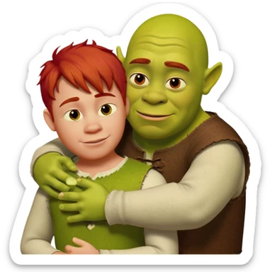 Shrek hugging a red-haired teenage boy sticker