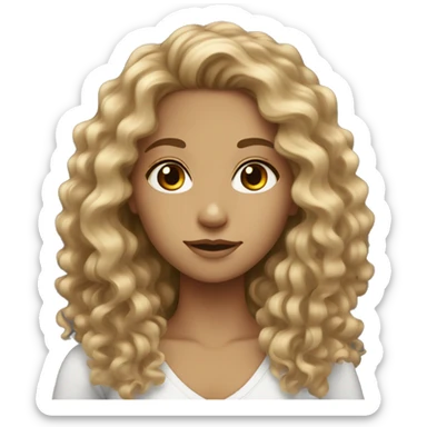 Dark Blonde long curly hair girl with tan skin and dark brown eyes sticker